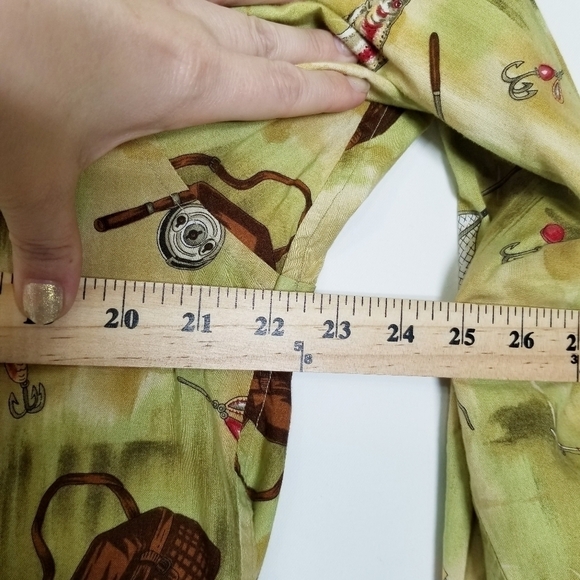 Homemade novelty print‎ Fishing embroidery mens button up shirt chest pocket L - Picture 9 of 9